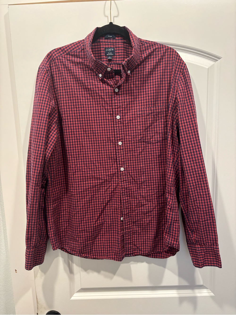 J. Crew Men’s Red and Black Gingham Button-Down Shirt